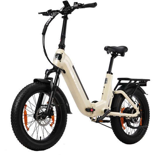 20*3.0" Elektrische vouwfietsen- 48V 15Ah (720Wh) Lithium Accu – Actieradius tot 120 km – Softtail-vering – Hydraulische Schijfremmen –Geveerde voorvork met lockout​ –Krachtsensor– 70Nm– Shimano 7 Versnellingen– Elektrische Stadsfiets– Wit