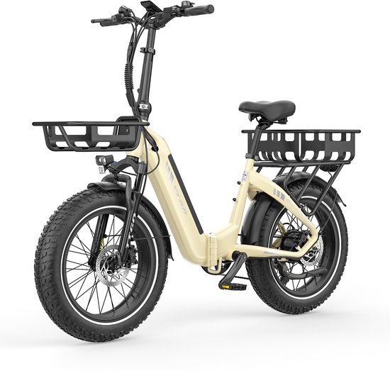 20*4.0" Elektrische vouwfietsen- 48V18Ah LithiumAccu - 70Nm Elektrische Fiets –met voorkorf en achterkorf –Actieradius tot 140 km - Shimano 7 Versnellingen - Hydraulische Schijfremmen –Aluminium –250W Motor –Krachtsensor–Elektrische Stadsfiets–Wit