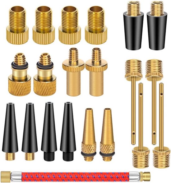 21 stuks-Fietsventieladapter - Ventielconversietool - Fietsventielset - Ventieladapter - Accessoire voor fietsbandenpomp - Geschikt voor fietsen - Gym - Ballen - Geel - Zwart