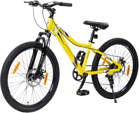 24 inch Kinderfiets MTB - 6 Versnellingen voor Jongens & Meisjes (6-10 Jaar) | Stalen Frame met V-Brakes & Verstelbaar Zadel - Geel van Merkloos