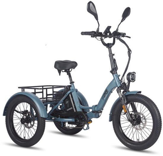 250W Dik Klapfiets E-Bakfiets 20 Inch 48V 18.2Ah Accu, Hydraulische Schijfremmen Elektrische Fiets, Elektrische Vrachtsfiets 180kg, Blauw Driewieler E-Bike van Shengmilo