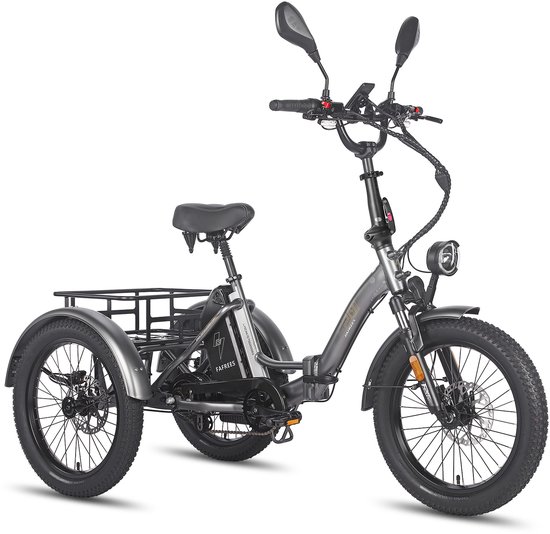 250W Dik Klapfiets E-Bakfiets 20 Inch 48V 18.2Ah Accu, Hydraulische Schijfremmen Elektrische Fiets, Elektrische Vrachtsfiets 180kg, Grijs Driewieler E-Bike van Mukkpet