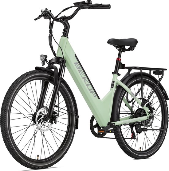 26 inch Elektrische Fiets - 36V 14.5AH Accu - Actieradius Tot 100 Km- Shimano 7 versnellinge- 45Nm - Met achterlicht - LCD Display - Geveerde zadelpen - City Commuter EBike - Elektrische stadsfiets voor heren en dames - Groen