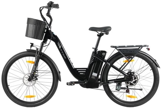 26-inch Elektrische Fiets - Motor 250W - 36 V 18 Ah accu - elektrische stadsfiets en e-Dutch bike met - Aluminium frame - maximaal bereik 120 km - Shimano 7 versnellingen - LCD-display -Waterdicht -Zwart van Merkloos