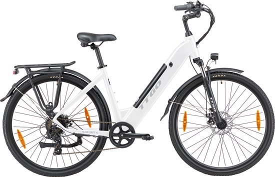 28-inch Elektrische Fiets - Stadsfiets - 250W Motor - 36V20Ah Accu - Max Snelheid 25km/u - Max 120km Bereik - Shimano 7 Versnellingen - voor vrouwen en mannen - Wit van Eleglide