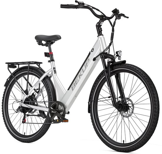 28 inch Elektrische stadsfiets - Comfortabele stadsfiets - 522Wh lange actieradius accu - 250W achterwielmotor - 45Nm koppel - Shimano 7 versnellingen - Schijfremmen voor en achter - LCD-display - Geveerde zadelpen - Zilver