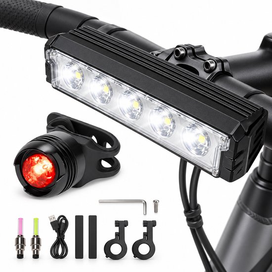 2800 Lumen E-bike Koplamp fiets - Fietslicht - Fiets lamp - Bike light - 5 LED - 5 Standen - 6600mAh - IPX5 Waterdicht - waterdichte voor- en achterlamp, geschikt voor alle fietsen, inclusief mountainbikes en racefietsen