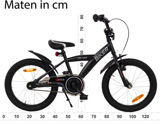 2Cycle Biker kinderfiets 18 inch (5 tot 7 jaar) voor jongens zwart van Merkloos
