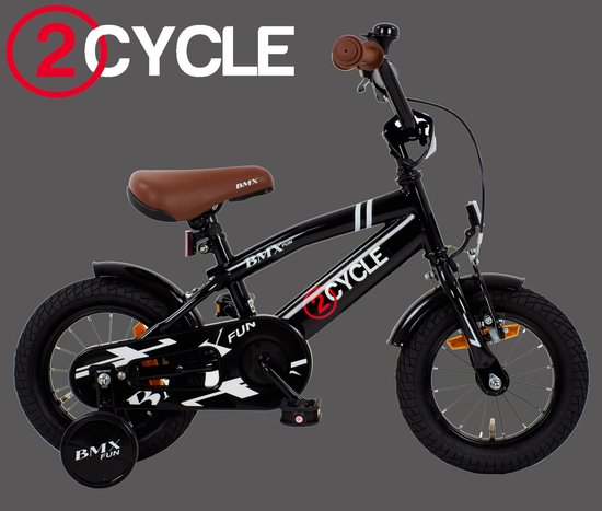 2Cycle BMX Fun kinderfiets 12 inch (2 tot 4 jaar) voor jongens zwart van Merkloos