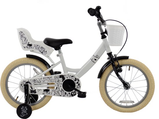 2Cycle Cat Kinderfiets - 16 inch fiets - Meisjesfiets - Zwart-Wit van 2Cycle