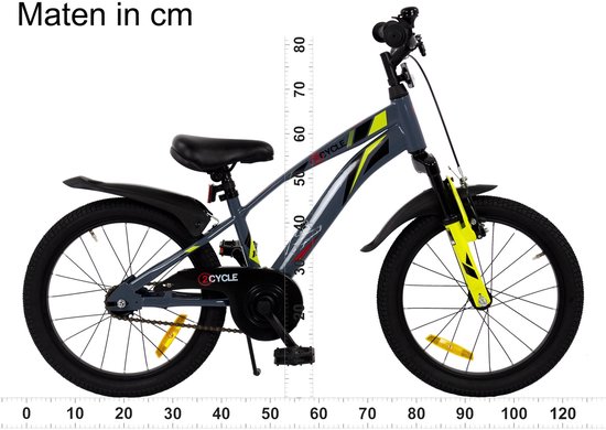 2Cycle Panter - 18 inch - Grijs-Geel - Kinderfiets - 5 tot 7 jaar van 2Cycle