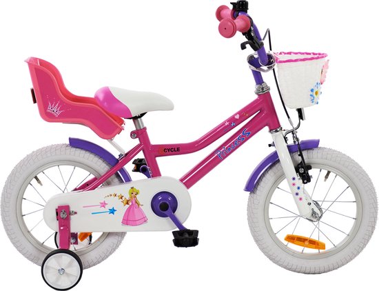 2Cycle Princess - Kinderfiets - 14 inch - Roze - met Poppenzitje 2 Cycle Zeemeermin - Kinderfiets - 14 inch - Meisjesfiets - 14 inch fiets van 2Cycle