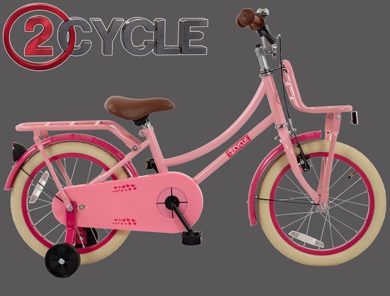 2Cycle Transportfiets 16 inch (4-6 jaar) Meisjesfiets Roze - Met Zijwieltjes en Voordrager van 2Cycle