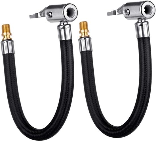 2pcs Inflator Pump Hose Adapter met Locking Pneumatic Tire Chuck - Braided Flexible Tire Portable Valve Clip voor Motorfiets - Auto - Fiets - Luchtgereedschap