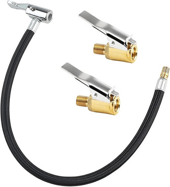 2x 8mm Ventielverlenging 40cm Slang met Hefboomstekker voor Auto, Fiets en Motor - Bandenvulpistool Adapter