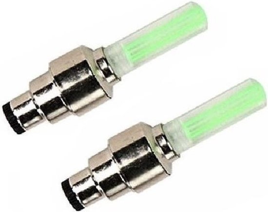 2x Fietslicht ventiel kleur groen deluxe - wiel LED incl batterijen - ventielverlichting / ventiellampjes