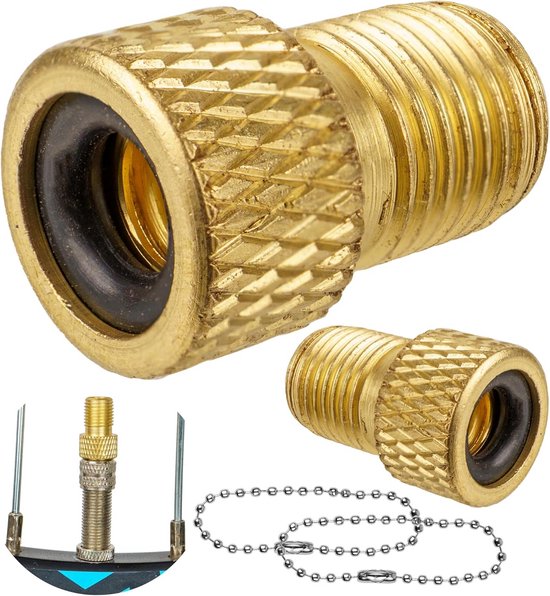 2x Fietsventiel Adapter Set: Van DV/SV (Presta/Dunlop) naar AV (Auto/Schrader) Pomp Geschikt