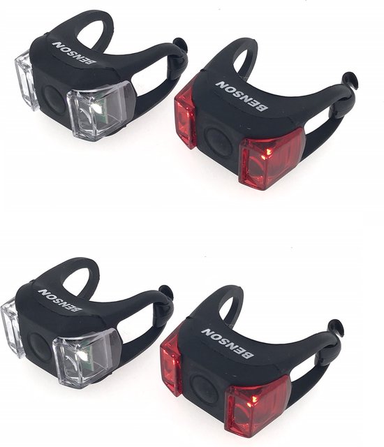 2x Fietsverlichting lampen set voorlicht en achterlicht 7 x 3 x 2 cm - silicone / waterdicht - fietslampensetje - koplamp en achterlamp