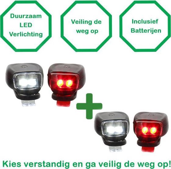 2X Luxe Fietsverlichting Set Voor en Achter licht - Inclusief 4 batterijen - fietslicht - Fietslampjes - Fietslamp - Voorlicht - Achterlicht - led verlichting