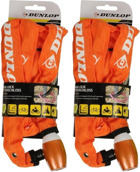 2x Oranje kettingslot Dunlop 120 cm - Kettingsloten voor fiets/scooter/motor van Dunlop