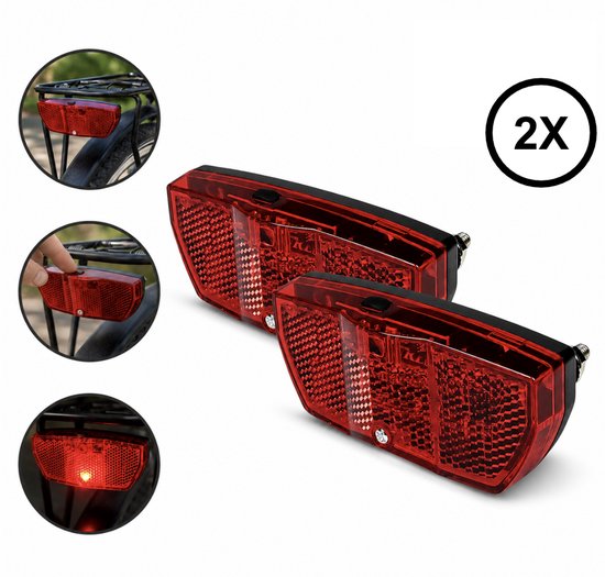 2x PD® Achterlicht fiets - Universeel fiets achterlicht met reflector, LED en schakelaar - 2 stuks - inclusief batterijen