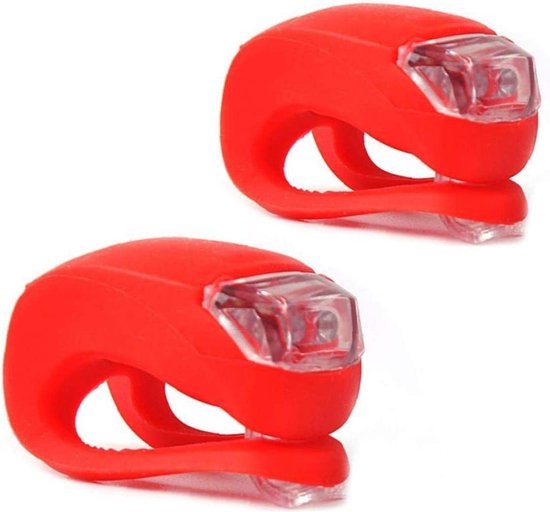 *** 2x Rode Fietslamp - LED Fietsverlichting Voorlicht & Achterlicht - Waterdichte Siliconen - van Heble® ***