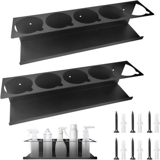 2x Spuitbussen Houder Set - Wandmontage Flessenrek voor Garage, Caravan of Werkplaats - Zwart Koolstofstaal