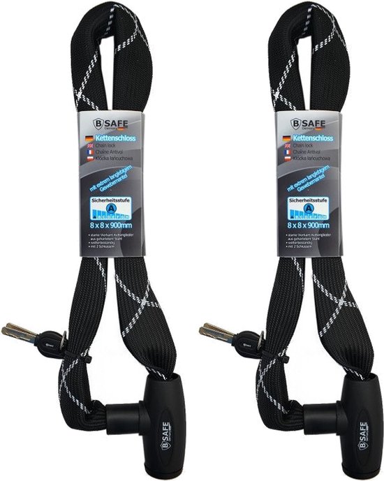 2x stuks hoogwaardige fiets en motoren kettingsloten 8 x 8 x 900 mm - hangsloten - zware kwaliteit - kettingsloten gehard staal van Gizzys
