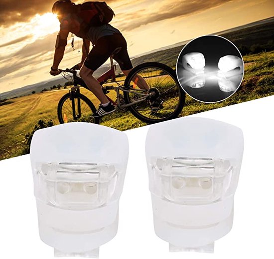 *** 2x Wit Fietslamp - LED Fietsverlichting Voorlicht & Achterlicht - Waterdichte Siliconen - van Heble® ***