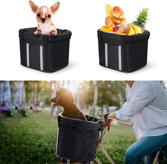3-in-1 fietsmand aan de voorkant, afneembare waterdichte opvouwbare fietsmand met stuuradapter voor winkelen, pendelen, kleine honden, picknick van Woofopt