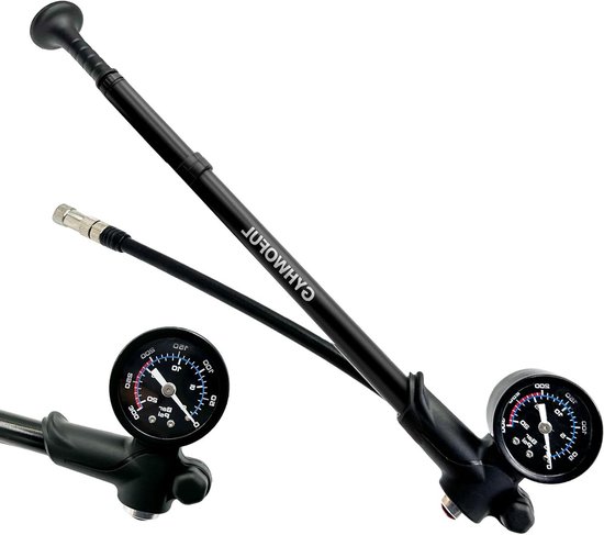 3-in-1 Fietspomp voor Voorvork en Achtervering - Hoge Druk Pomp tot 300 PSI met Manometer en Ventielknop, Compact en Draagbaar voor Fietsen en Banden