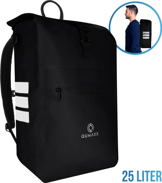 3 in 1 Fietstas Zwart Qumaxx 25 liter – Ook geschikt als Rugzak en Schoudertas- Enkele Fietstas Waterdicht – Fietstassen Electrische Fietsen en Gewone Fietsen – Met Reflectoren - Fietstas voor Bagagedrager van Qumaxx