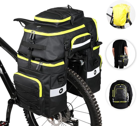 3-in-1 multifunctionele fietstas, 65 liter, fietstas, bagagedrager, tas, fietstas met regenbescherming, voor mountainbike en racefiets van HOMCOM