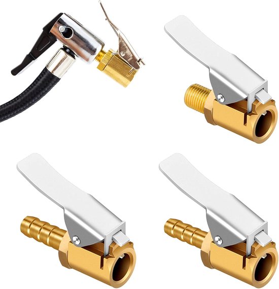 3 stuks banden Air Chuck messing autoventiel hendel - bandenventiel luchtpomp clip - ventiel aansluiting autoventiel adapter voor auto fiets motorfiets bandenpomp (3 modellen)