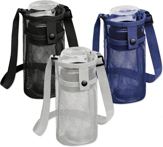 3 Stuks Mesh Waterfleshouders, Waterfleshouder met Verstelbare Band, Draagbare Mesh Waterfles Draagtassen voor Kamperen Wandelen Fietsen