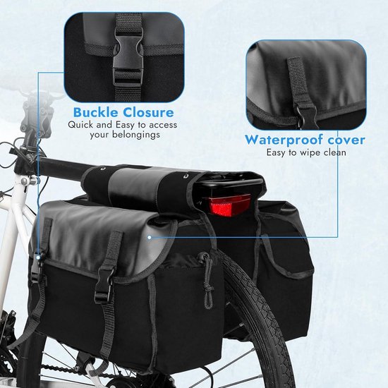 30 liter waterdichte duurzame zadeltas - opbergzakje voor racefietsen - mountainbikes (zwart) Waterproof bicycle bag van Merkloos