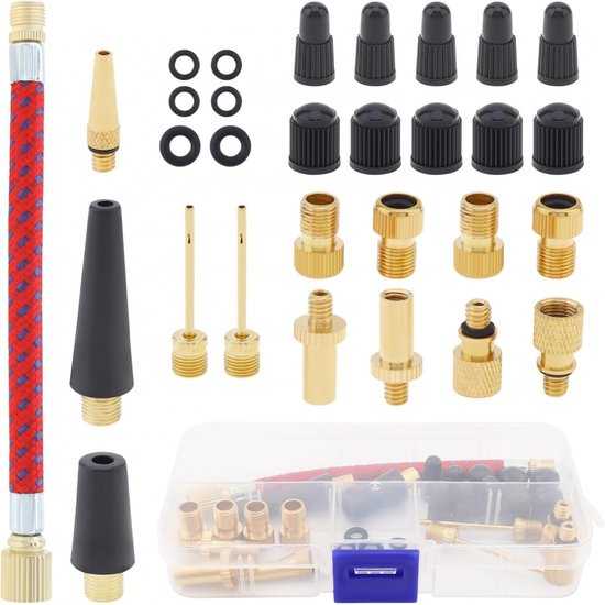 30 Stuks - Fiets ventieladapter set - Met opblaasslang - Messing - Universeel - Voor SV AV DV ventiel - Luchtpompen - Kleur - Voor fietspomp, Ballenpomp - Fietsaccessoires
