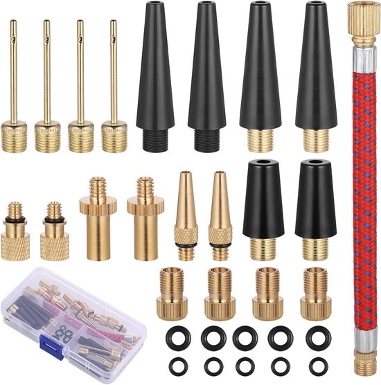 33 Pcs Bicycle Valve Adapters - French Valve Adapter - Metal Air Pump Adapter met Sorting Box voor Fiets Pomp en Compressor