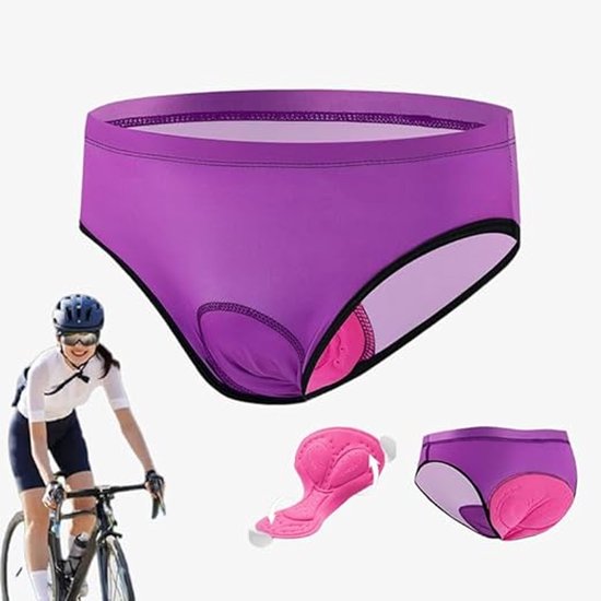 3D-gevoerde onderbroek voor dames - geschikt voor fietsen, paardrijden, en als gewatteerde fietsbroek met ademend - ergonomisch ontwerp - Paars - L
