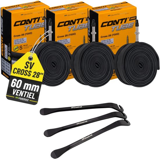 3x Continental binnenband Cross 28 32/47-622 (SV60) met bandenlichter