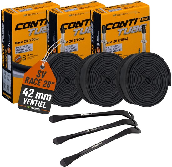 3x Continental Race fietsbinnenband 28 inch 20/25-622/630 SV 42 mm + bandenlichters