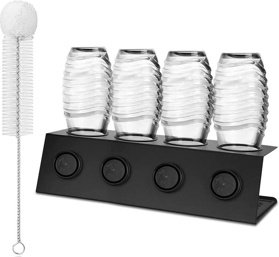 4-delige Roestvrij Stalen Flessenhouder - Afdruiphouder voor SodaStream Crystal en Emil Flessen met Uitneembare Lekbak - Dekselhouder