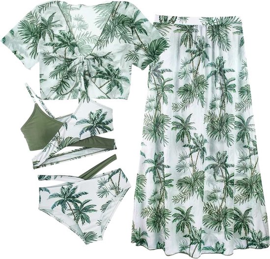 4-delige set tie-dye badpak meisjes kinderen bikini set zonwering kostuum met rok 8-12 jaar