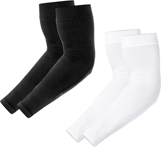 4 stuks - 2 Zwart en 2 Wit , UV-Beschermende Compressie Armhoezen Armmouwen Verkoelende Arm Sleeves voor Sport Voor Mannen en Vrouwen Ideaal voor Fitness, Voetbal en Golf