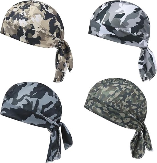 4 stuks bandana-schedel-fietsmuts - uv-bescherming, zomerse camouflage onder helm fiets-hoofddoek hoofddeksel hoofddeksel voor dames en heren outdoor-activiteiten doodshoofdmuts van Merkloos