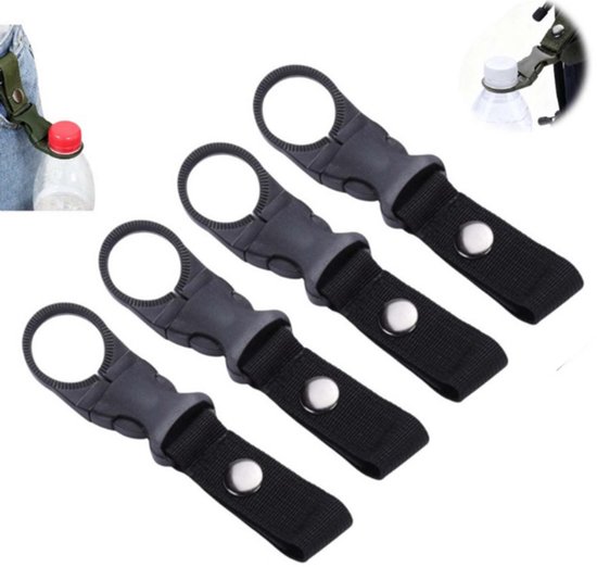4 stuks - Flesclip hanger - Taille Fleshouder - Zwart - Flessen hanger - Drank Holster - Heup Fles Houder - Flessen hanger - Fles Houder Universeel - Waterfles houder – Riemhouder