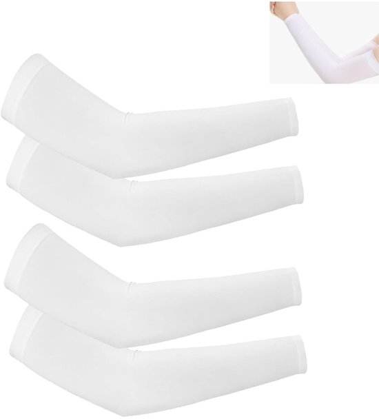 4 stuks - Ice Silk Arm Sleeves - UV-beschermende armsleeves - Buitensportarmsleeves - Ice Silk Compressiearmsleeves - Fietsarmsleeves met bescherming tegen de zon - Geschikt voor mannen en vrouwen (wit)