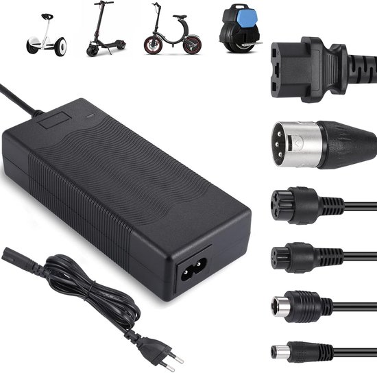 42V 2A Universele Oplader - Geschikt voor E-Scooters - Hoverboard Oplader - 36V Universele Li-Ion Acculader met 6 Poorten - Fietsadapter - LED Indicator - Snelle Oplader voor E-Bikes, Hoverboards en E-Scooters van Pazoma