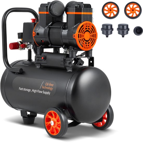 4,8 Gallon Luchtcompressor, 1,2 PK, 2,2 CFM Bij 90 PSI, Olievrij, 116 PSI Max, 70 Db voor Autoreparaties, Banden OPPompen, Spuiten, Houtbewerking