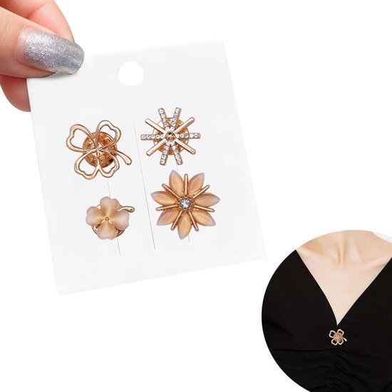 4pcs Brooches for Clothes Cutout Reduction Ladies Brooch Gold Dresses Clip Drag Needle for Wedding Dress Buttons Anti-Exposure Fixed Brooches Pins for Scarf Cloak